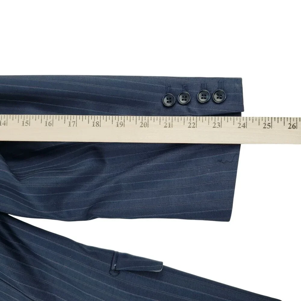Steve Harvey Collection 2 Piece Suit Men's 42L 36x30 Blue Striped Wool Peak